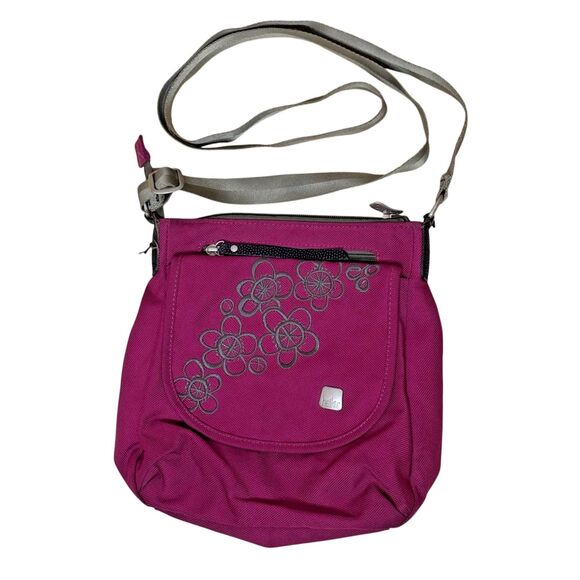 Haiku Crossbody Purse Bag Canvas Embroidered Floral Red Gray bv - Picture 1 of 13